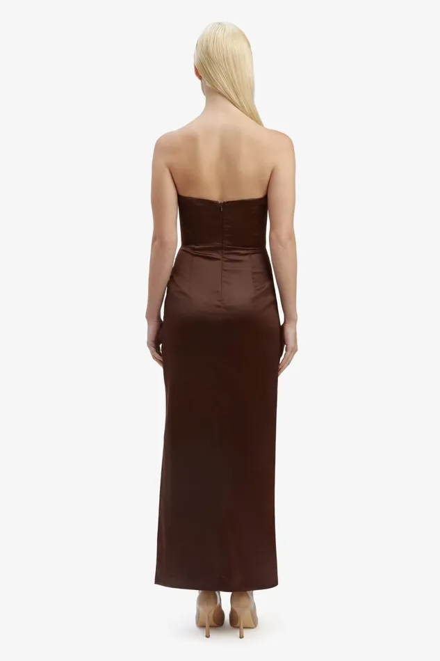 Women Bardot Party Dresses Everlasting Satin Midi Dress In Chocolate Chocolate