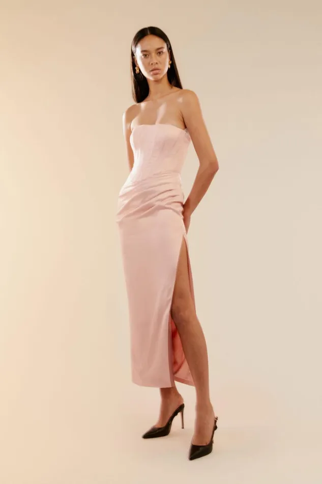 Women Bardot Party Dresses Everlasting Satin Midi Dress In Soft Pink Soft Pink Women Bardot Party Dresses Everlasting Satin Midi Dress In Soft Pink Soft Pink