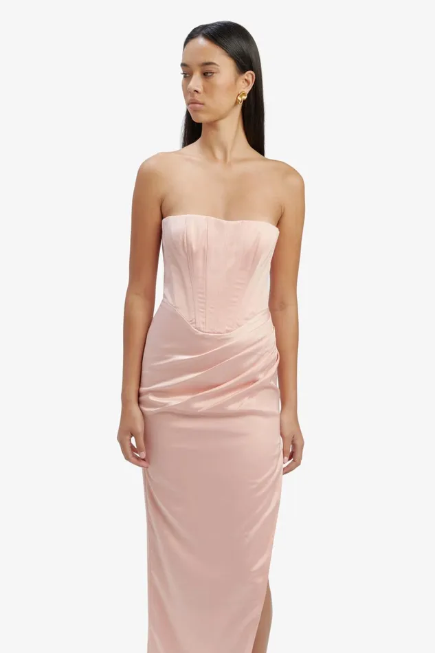 Women Bardot Party Dresses Everlasting Satin Midi Dress In Soft Pink Soft Pink