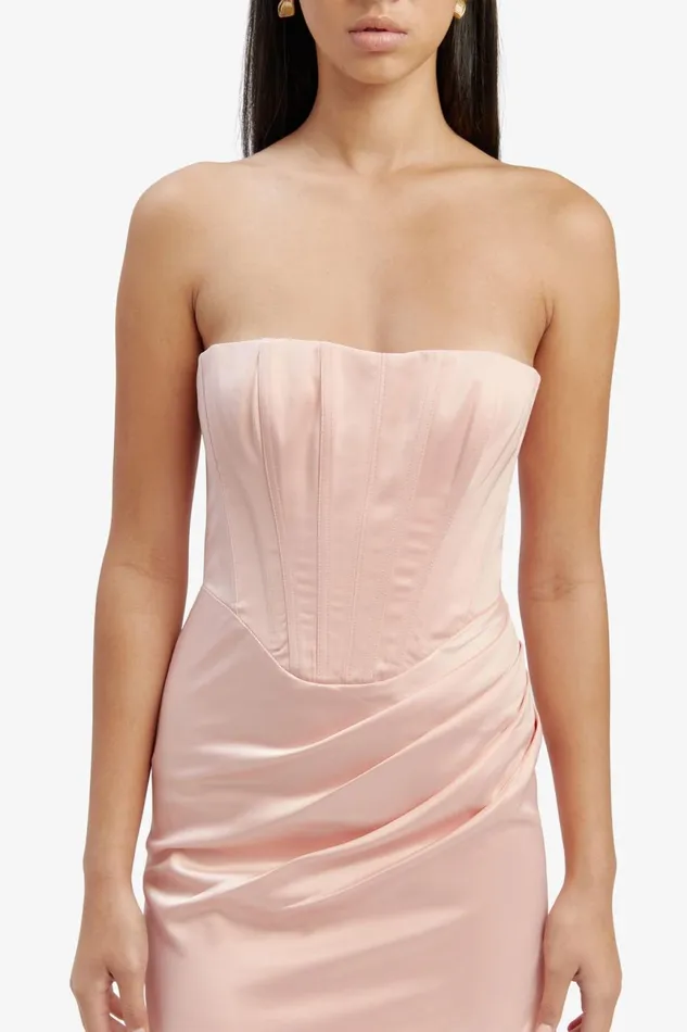Women Bardot Party Dresses Everlasting Satin Midi Dress In Soft Pink Soft Pink