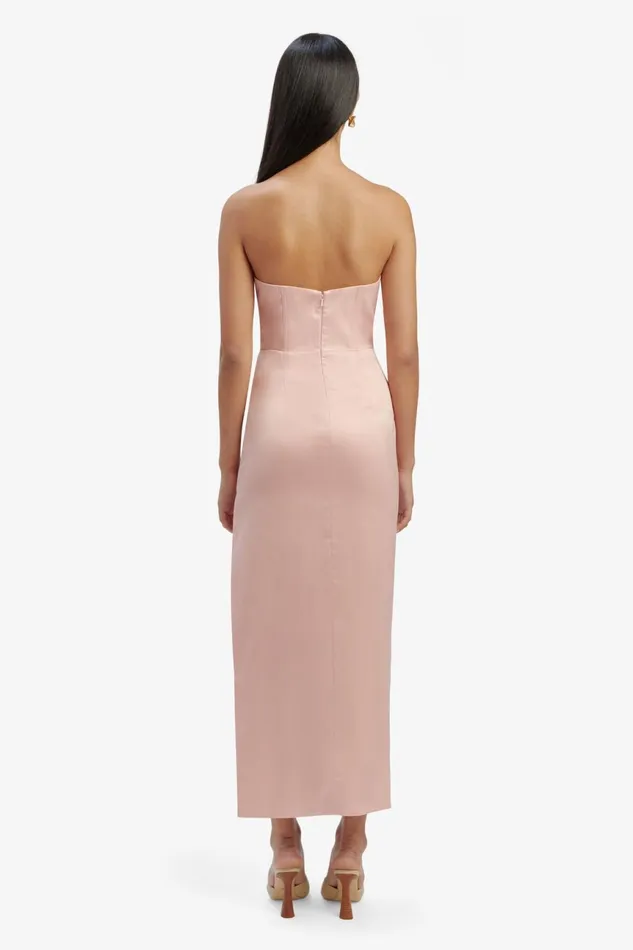 Women Bardot Party Dresses Everlasting Satin Midi Dress In Soft Pink Soft Pink