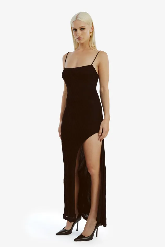 Women Bardot Party Dresses Faro Knit Maxi Dress In Black Black Women Bardot Party Dresses Faro Knit Maxi Dress In Black Black