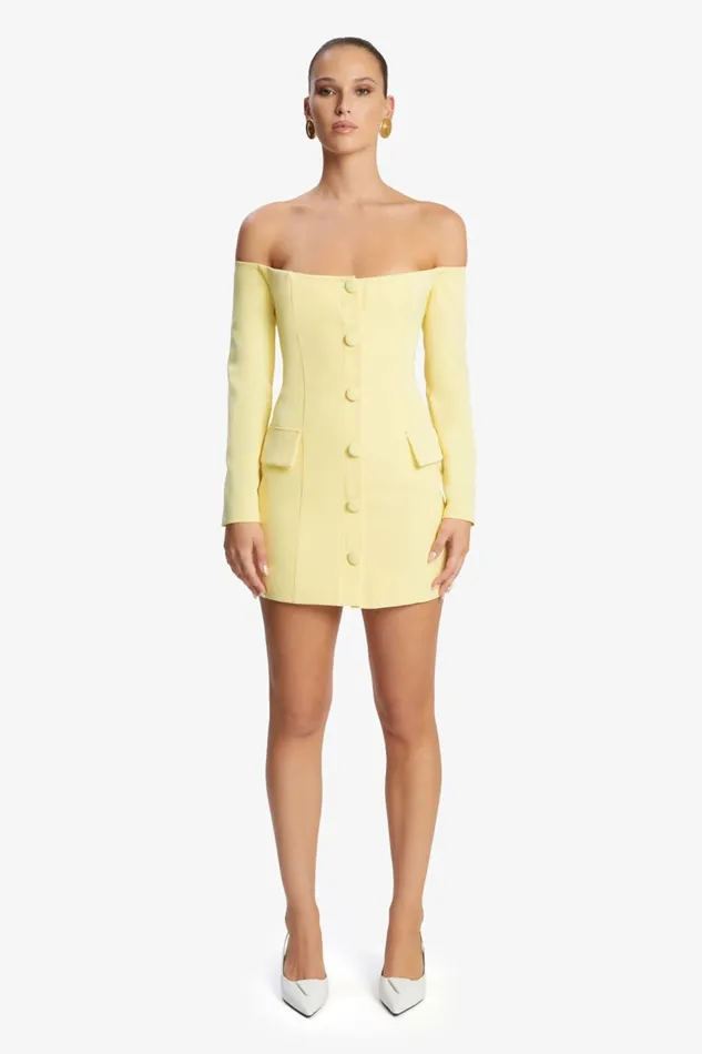 Women Bardot Party Dresses Iria Button Up Mini Dress In Canary Yellow Canary Yellow