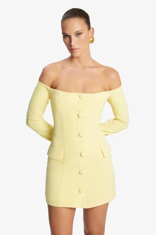 Women Bardot Party Dresses Iria Button Up Mini Dress In Canary Yellow Canary Yellow
