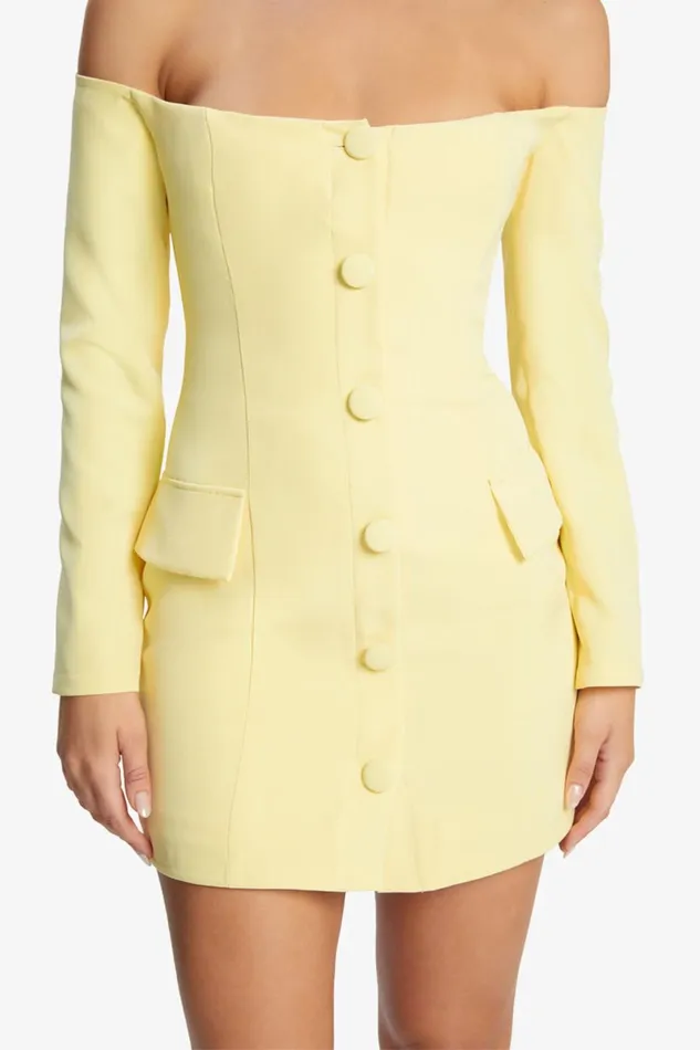 Women Bardot Party Dresses Iria Button Up Mini Dress In Canary Yellow Canary Yellow