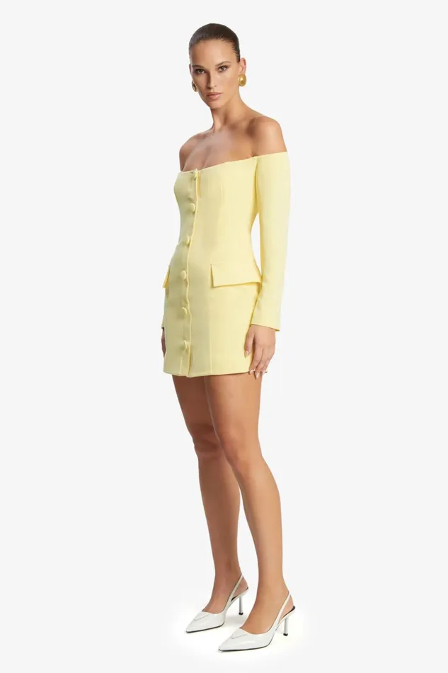 Women Bardot Party Dresses Iria Button Up Mini Dress In Canary Yellow Canary Yellow