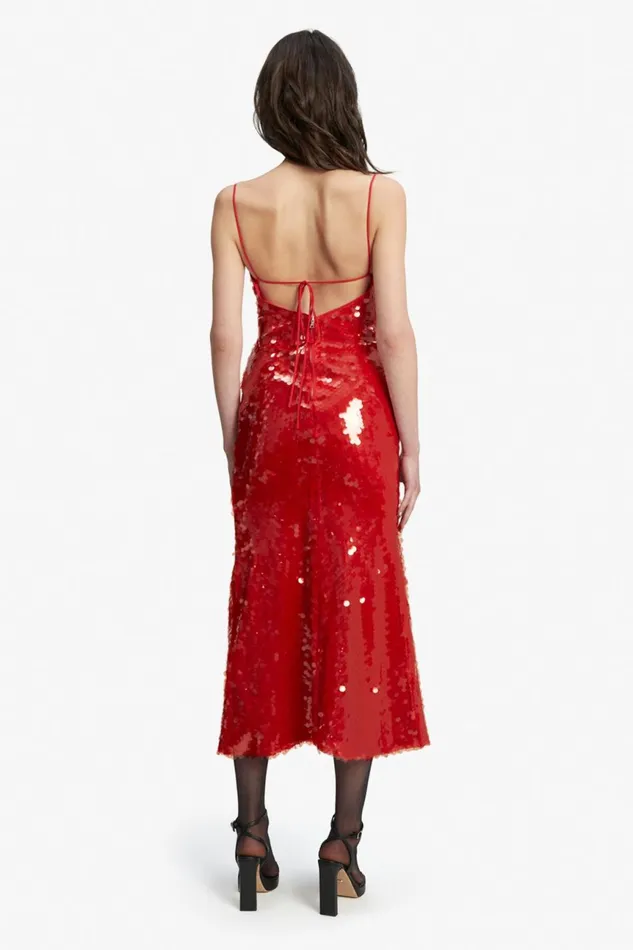 Women Bardot Party Dresses Karina Sequin Maxi Dress In Fire Red Fire Red
