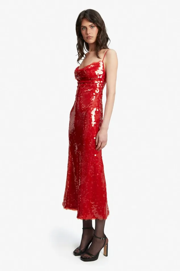 Women Bardot Party Dresses Karina Sequin Maxi Dress In Fire Red Fire Red