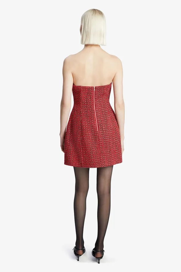Women Bardot Party Dresses Karoline Boucle Mini Dress In Red Check Red Check