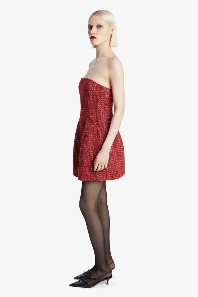 Women Bardot Party Dresses Karoline Boucle Mini Dress In Red Check Red Check