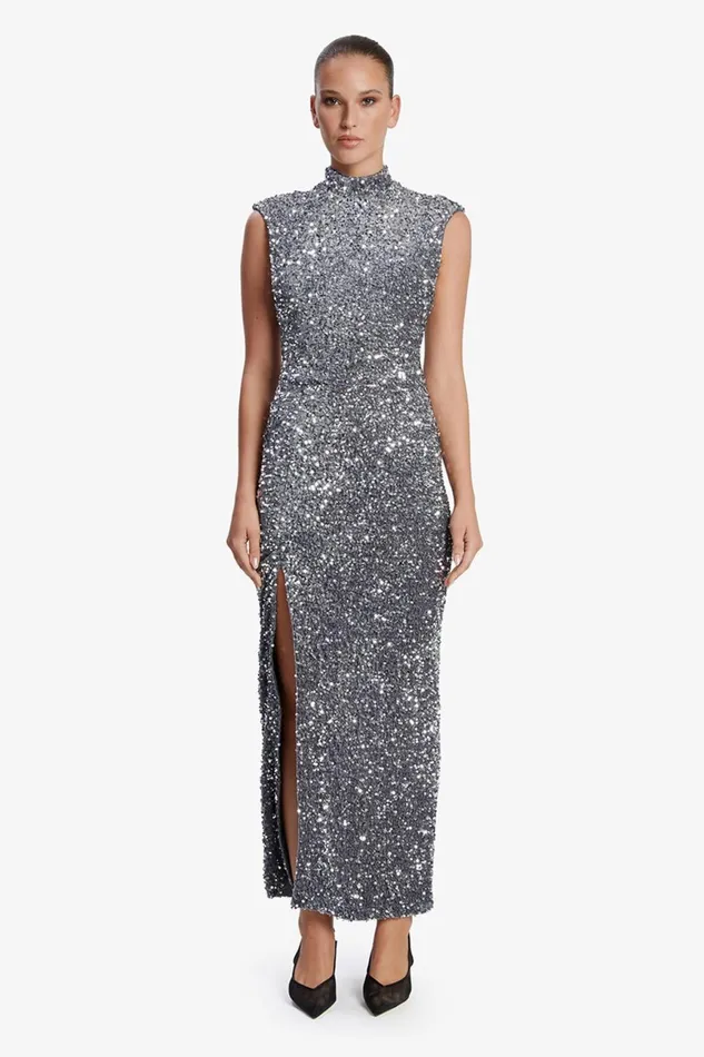 Women Bardot Party Dresses Kelso Velvet Sequin Maxi Dress In Silver Silver Women Bardot Party Dresses Kelso Velvet Sequin Maxi Dress In Silver Silver