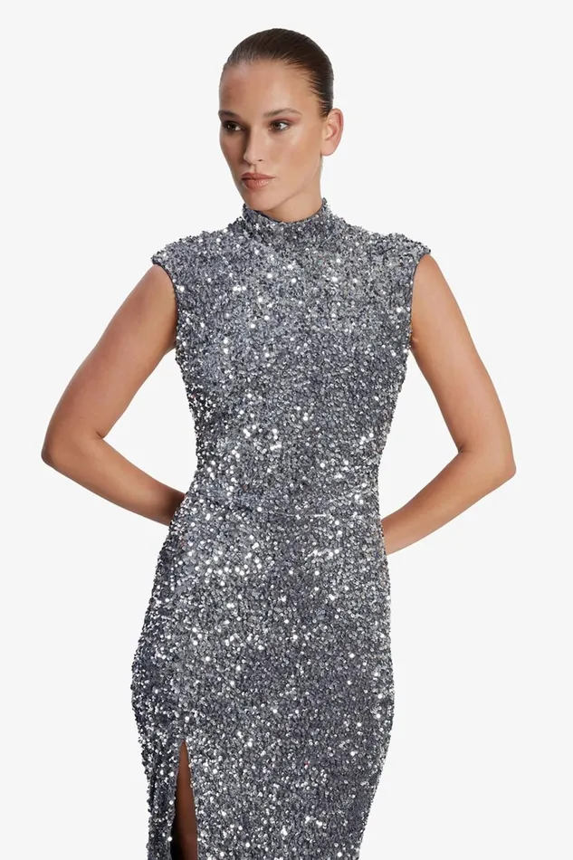 Women Bardot Party Dresses Kelso Velvet Sequin Maxi Dress In Silver Silver Women Bardot Party Dresses Kelso Velvet Sequin Maxi Dress In Silver Silver