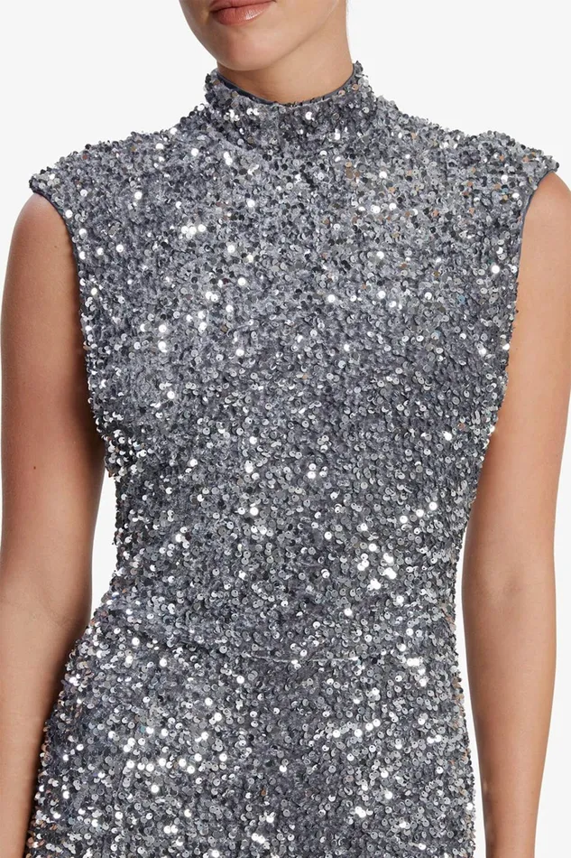 Women Bardot Party Dresses Kelso Velvet Sequin Maxi Dress In Silver Silver Women Bardot Party Dresses Kelso Velvet Sequin Maxi Dress In Silver Silver