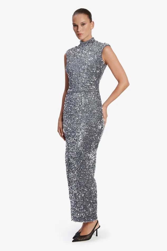 Women Bardot Party Dresses Kelso Velvet Sequin Maxi Dress In Silver Silver Women Bardot Party Dresses Kelso Velvet Sequin Maxi Dress In Silver Silver