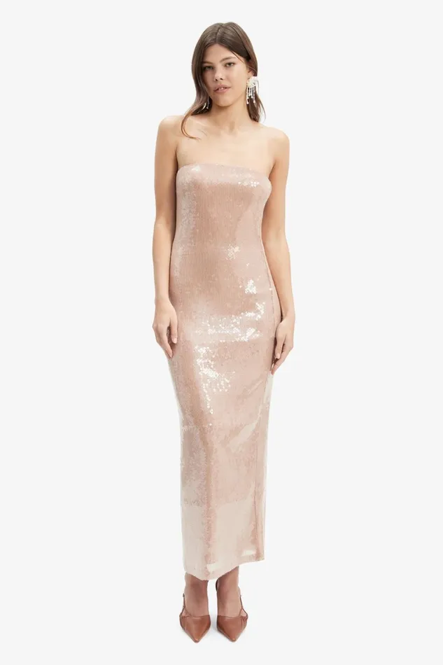 Women Bardot Party Dresses Launa Sequin Maxi Dress In Soft Tan Soft Tan