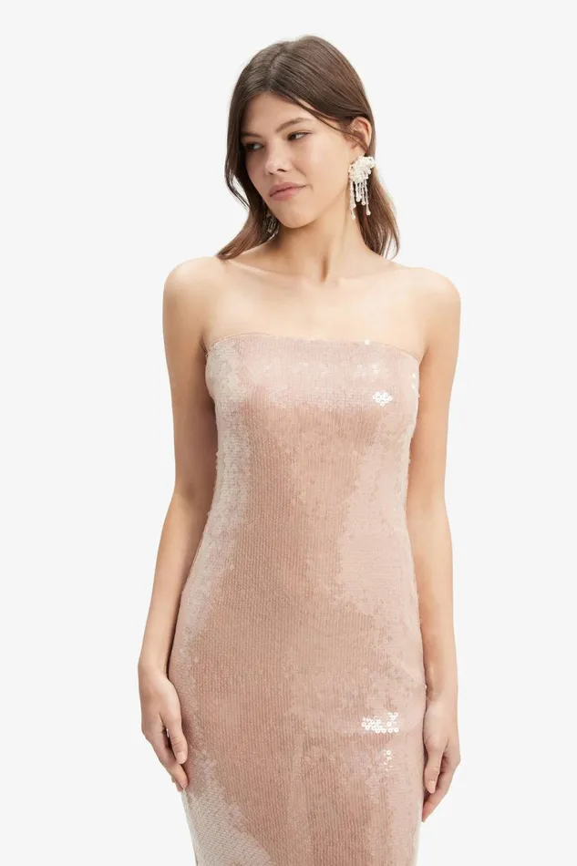 Women Bardot Party Dresses Launa Sequin Maxi Dress In Soft Tan Soft Tan