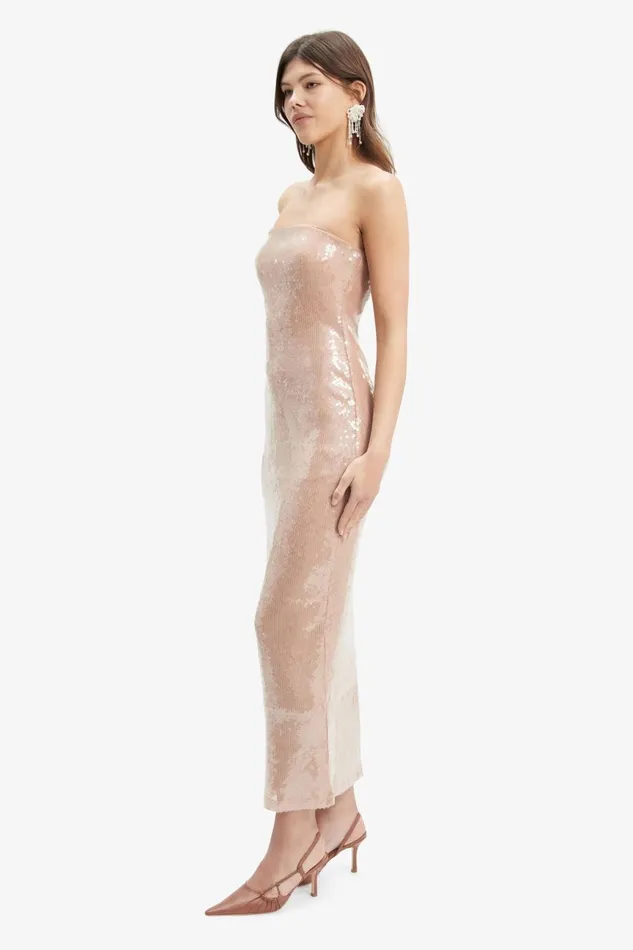 Women Bardot Party Dresses Launa Sequin Maxi Dress In Soft Tan Soft Tan