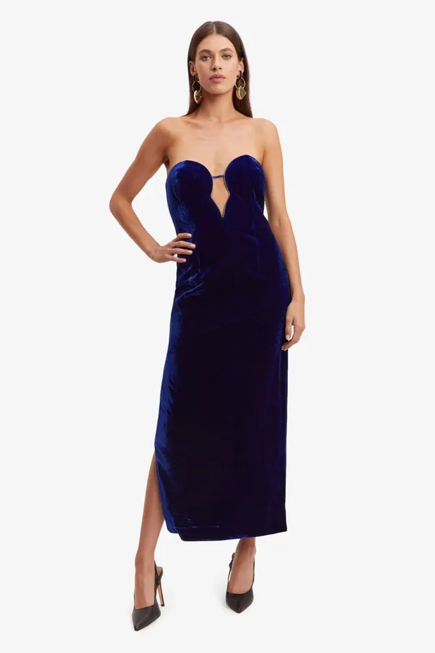 Women Bardot Party Dresses Lilah Velour Midi Dress In Vibrant Blue Vibrant Blue Women Bardot Party Dresses Lilah Velour Midi Dress In Vibrant Blue Vibrant Blue