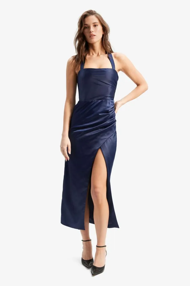 Women Bardot Party Dresses Lorelai Midi Dress In Navy Navy