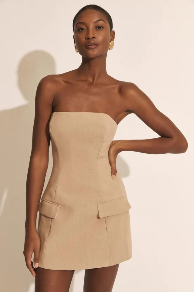 Women Bardot Party Dresses Madeline Hour Glass Mini Dress In Tan Tan