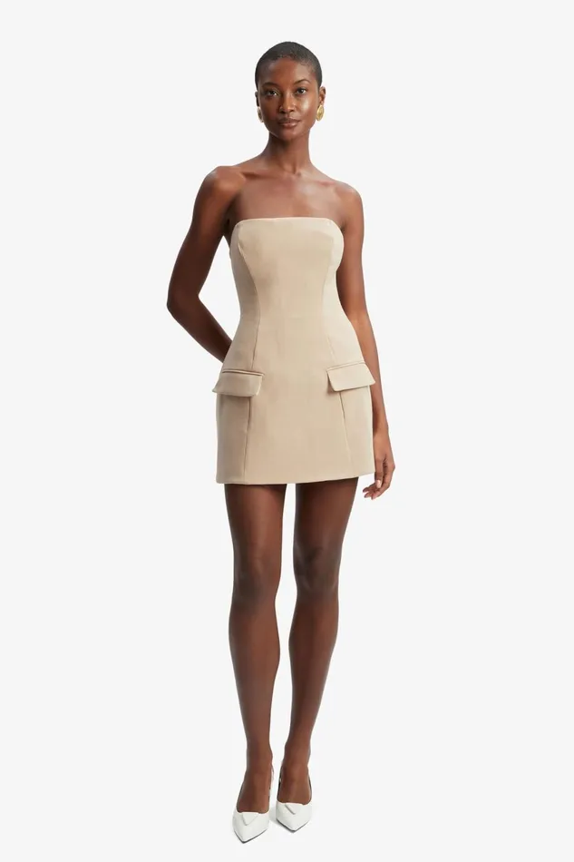 Women Bardot Party Dresses Madeline Hour Glass Mini Dress In Tan Tan Women Bardot Party Dresses Madeline Hour Glass Mini Dress In Tan Tan