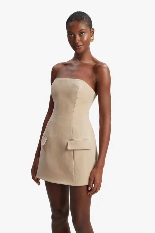 Women Bardot Party Dresses Madeline Hour Glass Mini Dress In Tan Tan Women Bardot Party Dresses Madeline Hour Glass Mini Dress In Tan Tan