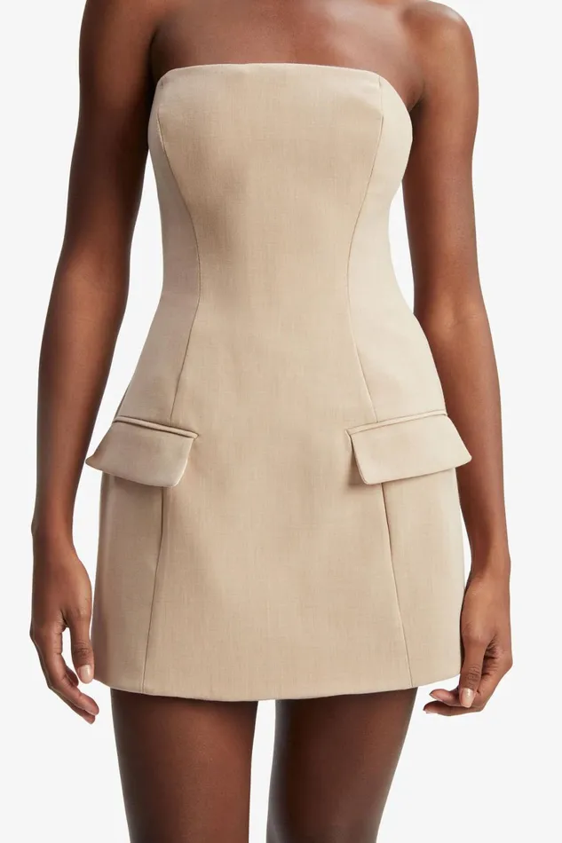 Women Bardot Party Dresses Madeline Hour Glass Mini Dress In Tan Tan Women Bardot Party Dresses Madeline Hour Glass Mini Dress In Tan Tan