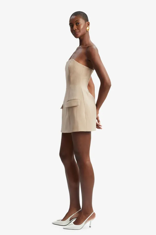 Women Bardot Party Dresses Madeline Hour Glass Mini Dress In Tan Tan Women Bardot Party Dresses Madeline Hour Glass Mini Dress In Tan Tan