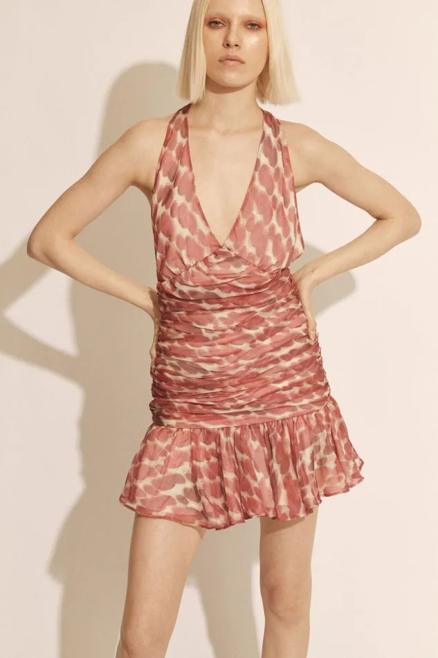 Women Bardot Party Dresses Mave Halter Neck Mini Dress In Red Spot Red Spot
