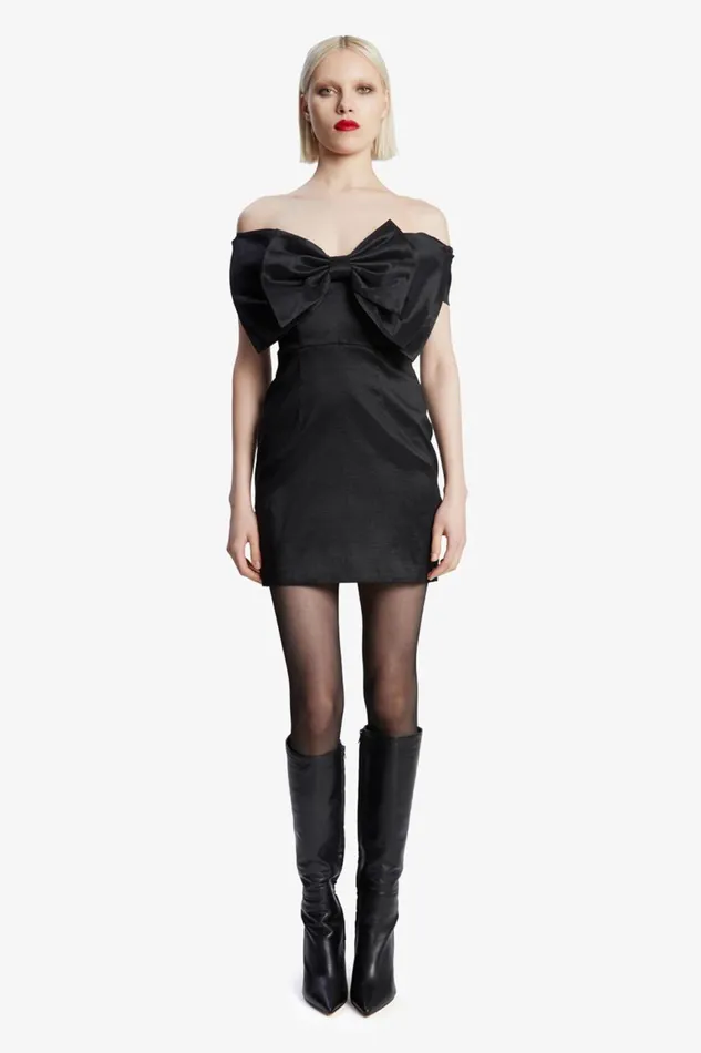 Women Bardot Party Dresses Mini Bow Dress In Black Black Women Bardot Party Dresses Mini Bow Dress In Black Black