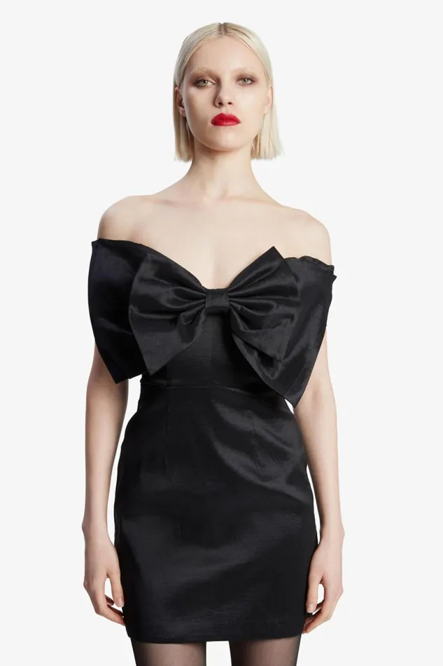 Women Bardot Party Dresses Mini Bow Dress In Black Black Women Bardot Party Dresses Mini Bow Dress In Black Black