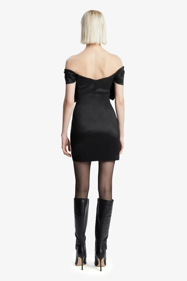Women Bardot Party Dresses Mini Bow Dress In Black Black Women Bardot Party Dresses Mini Bow Dress In Black Black