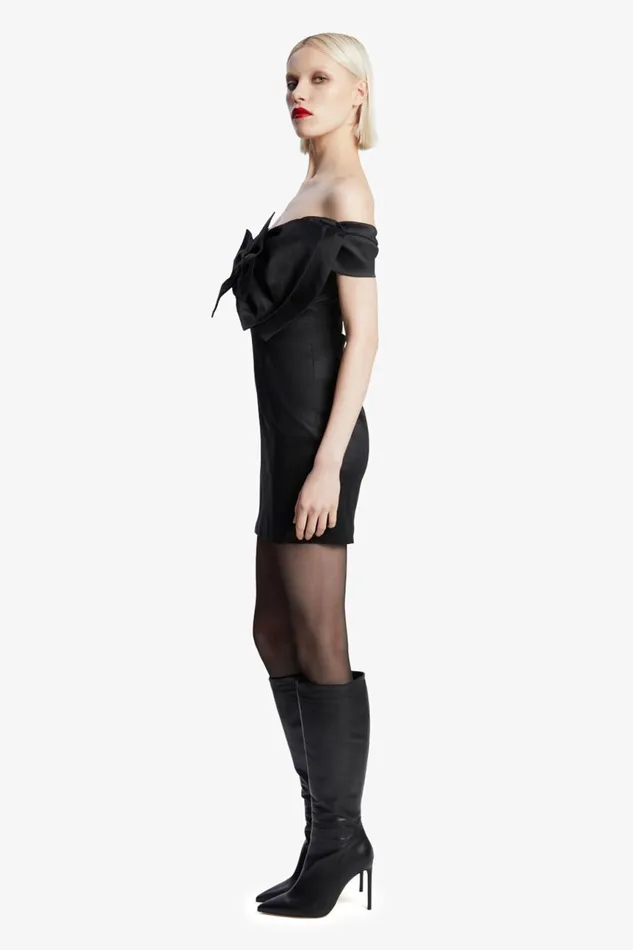 Women Bardot Party Dresses Mini Bow Dress In Black Black Women Bardot Party Dresses Mini Bow Dress In Black Black