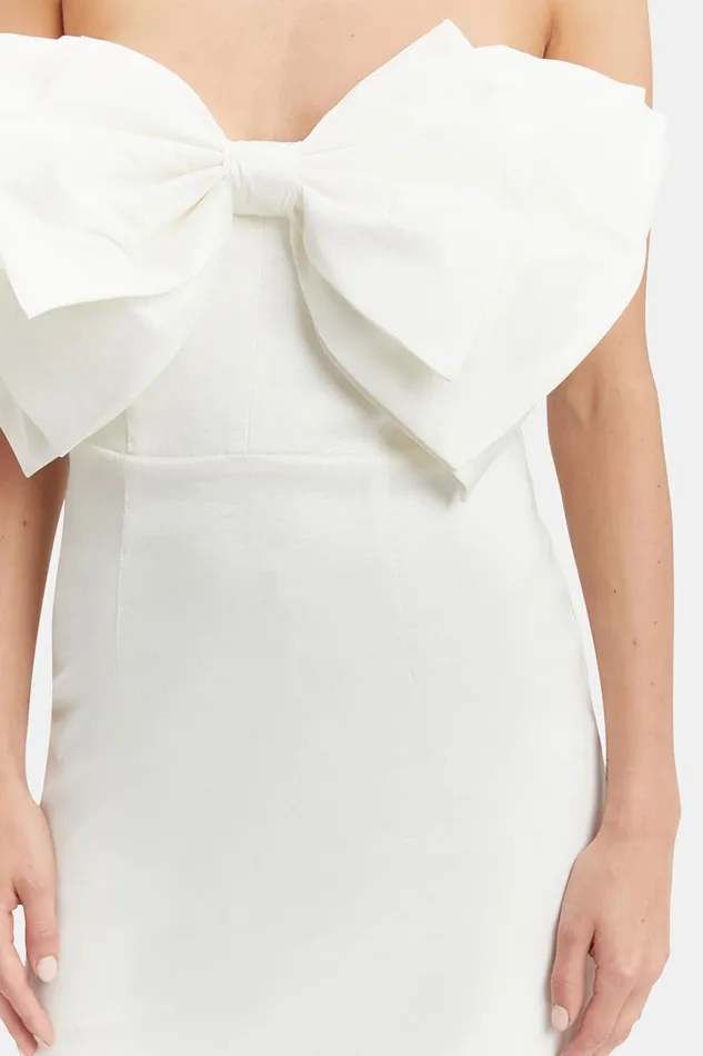 Women Bardot Party Dresses Mini Bow Dress In White White Women Bardot Party Dresses Mini Bow Dress In White White