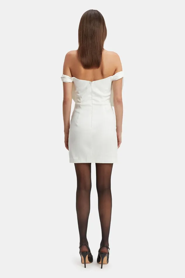 Women Bardot Party Dresses Mini Bow Dress In White White Women Bardot Party Dresses Mini Bow Dress In White White