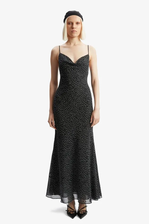 Women Bardot Party Dresses Monroe Cowl Neck Maxi Dress In Black Spot Black Spot Women Bardot Party Dresses Monroe Cowl Neck Maxi Dress In Black Spot Black Spot
