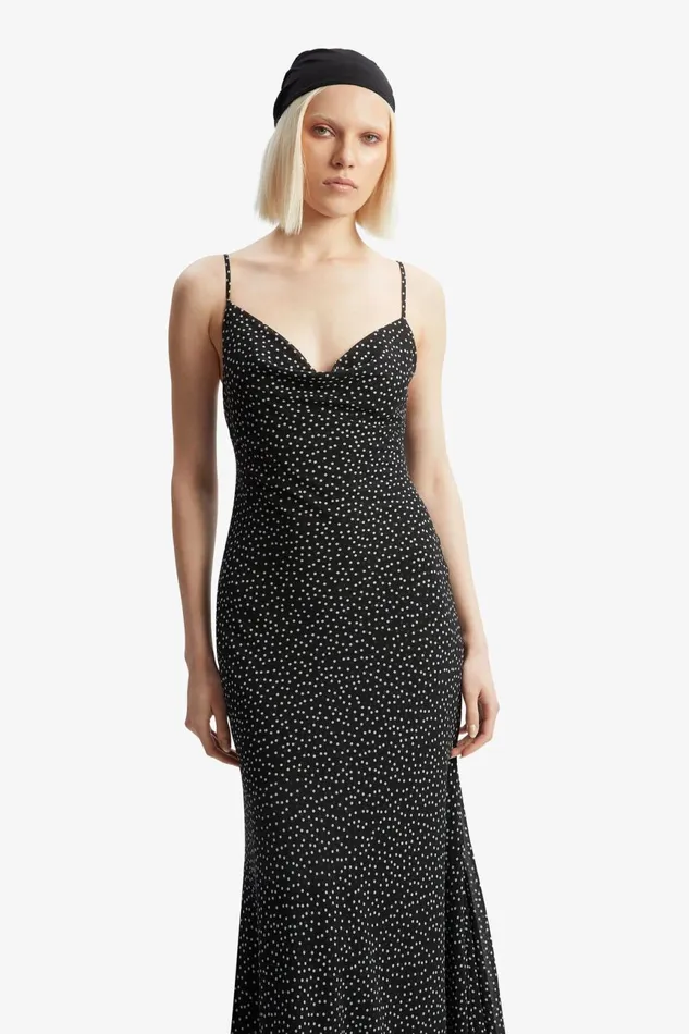 Women Bardot Party Dresses Monroe Cowl Neck Maxi Dress In Black Spot Black Spot Women Bardot Party Dresses Monroe Cowl Neck Maxi Dress In Black Spot Black Spot
