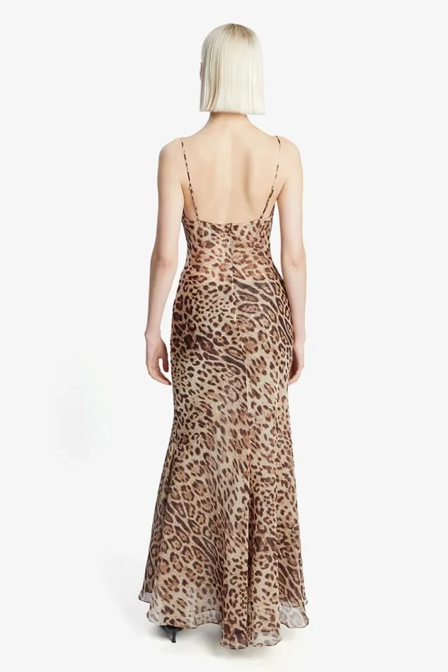 Women Bardot Party Dresses Monroe Cowl Neck Maxi Dress In Brown Leopard Brown Leopard