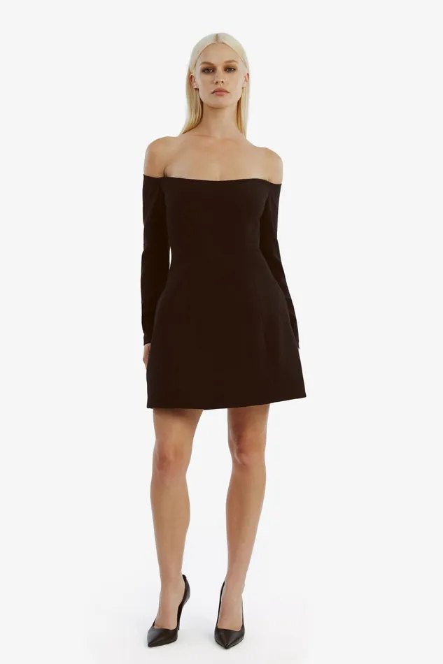 Women Bardot Party Dresses Nadene Hourglass Mini Dress In Black Black Women Bardot Party Dresses Nadene Hourglass Mini Dress In Black Black
