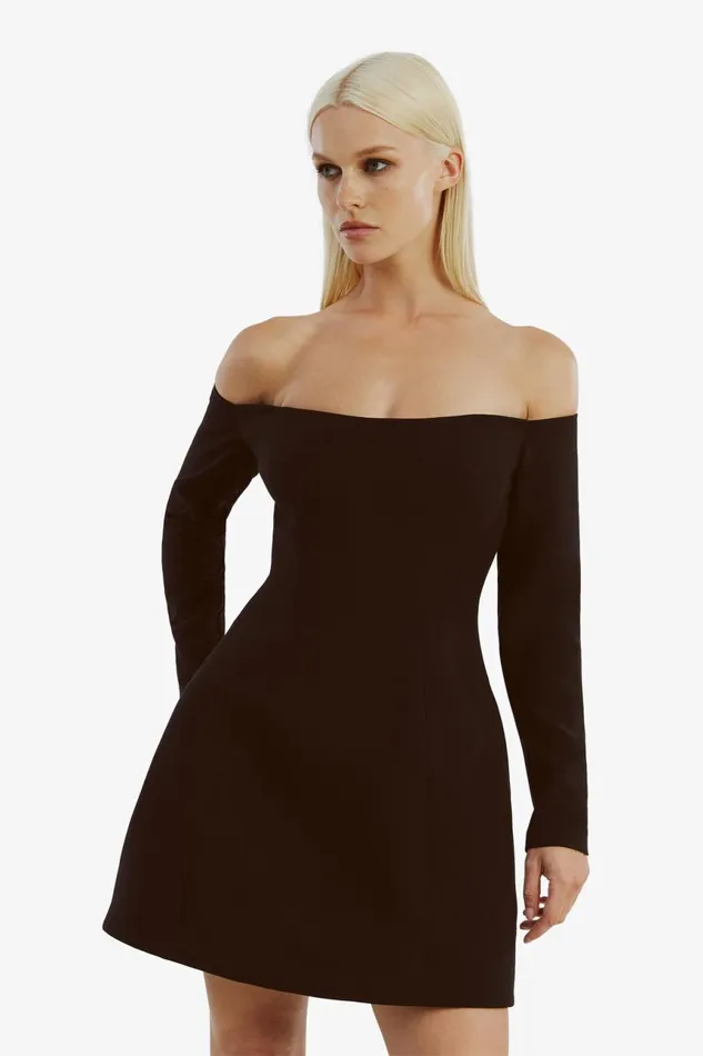 Women Bardot Party Dresses Nadene Hourglass Mini Dress In Black Black Women Bardot Party Dresses Nadene Hourglass Mini Dress In Black Black