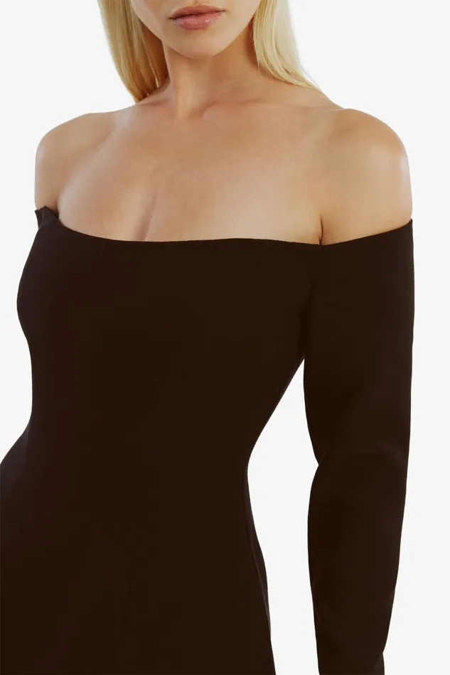 Women Bardot Party Dresses Nadene Hourglass Mini Dress In Black Black Women Bardot Party Dresses Nadene Hourglass Mini Dress In Black Black