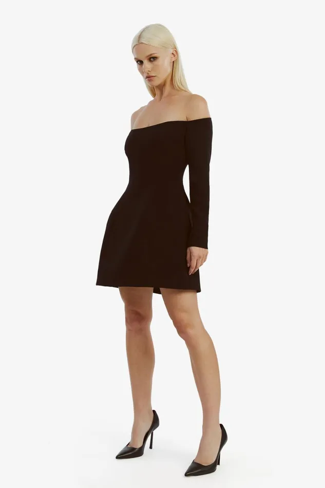 Women Bardot Party Dresses Nadene Hourglass Mini Dress In Black Black Women Bardot Party Dresses Nadene Hourglass Mini Dress In Black Black