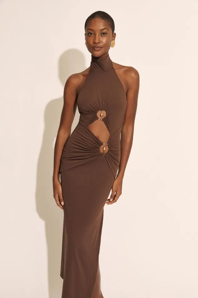 Women Bardot Party Dresses Neve Collar Maxi Dress In Chocolate Chocolate