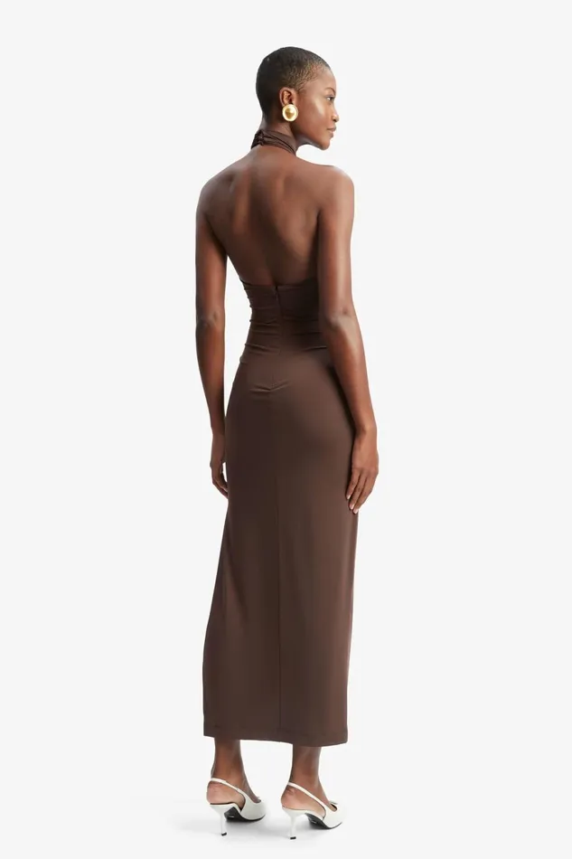 Women Bardot Party Dresses Neve Collar Maxi Dress In Chocolate Chocolate