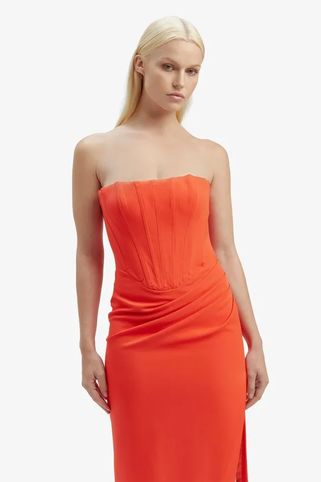 Women Bardot Party Dresses Saira Midi Dress In Orange Sorbet Orange Sorbet Women Bardot Party Dresses Saira Midi Dress In Orange Sorbet Orange Sorbet