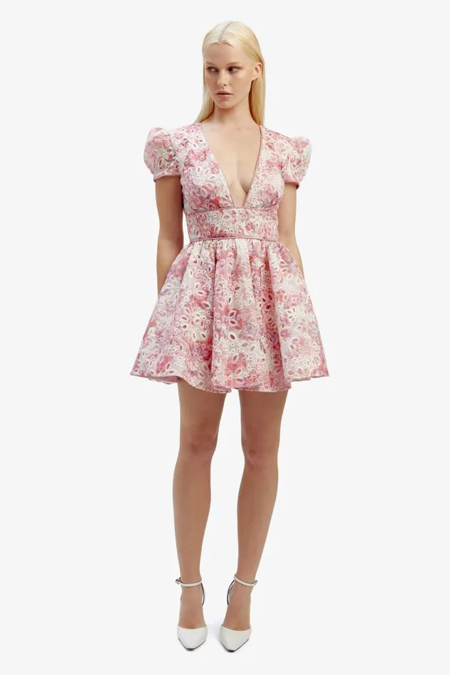 Women Bardot Party Dresses Tamarin Broderie Mini Dress In Pink Floral Pink Floral Women Bardot Party Dresses Tamarin Broderie Mini Dress In Pink Floral Pink Floral