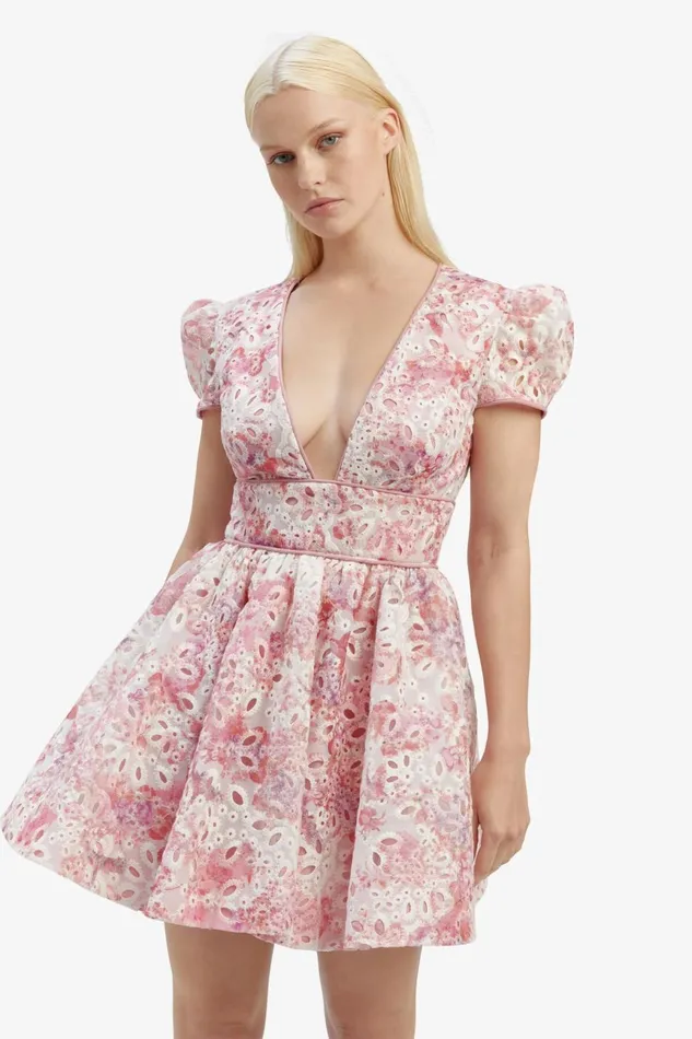 Women Bardot Party Dresses Tamarin Broderie Mini Dress In Pink Floral Pink Floral Women Bardot Party Dresses Tamarin Broderie Mini Dress In Pink Floral Pink Floral