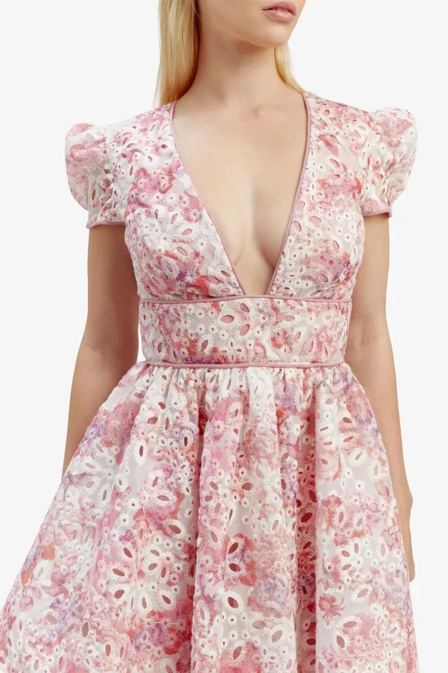 Women Bardot Party Dresses Tamarin Broderie Mini Dress In Pink Floral Pink Floral Women Bardot Party Dresses Tamarin Broderie Mini Dress In Pink Floral Pink Floral