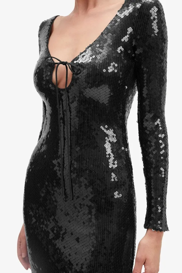 Women Bardot Party Dresses Verona Sequin Maxi Dress In Black Black Women Bardot Party Dresses Verona Sequin Maxi Dress In Black Black