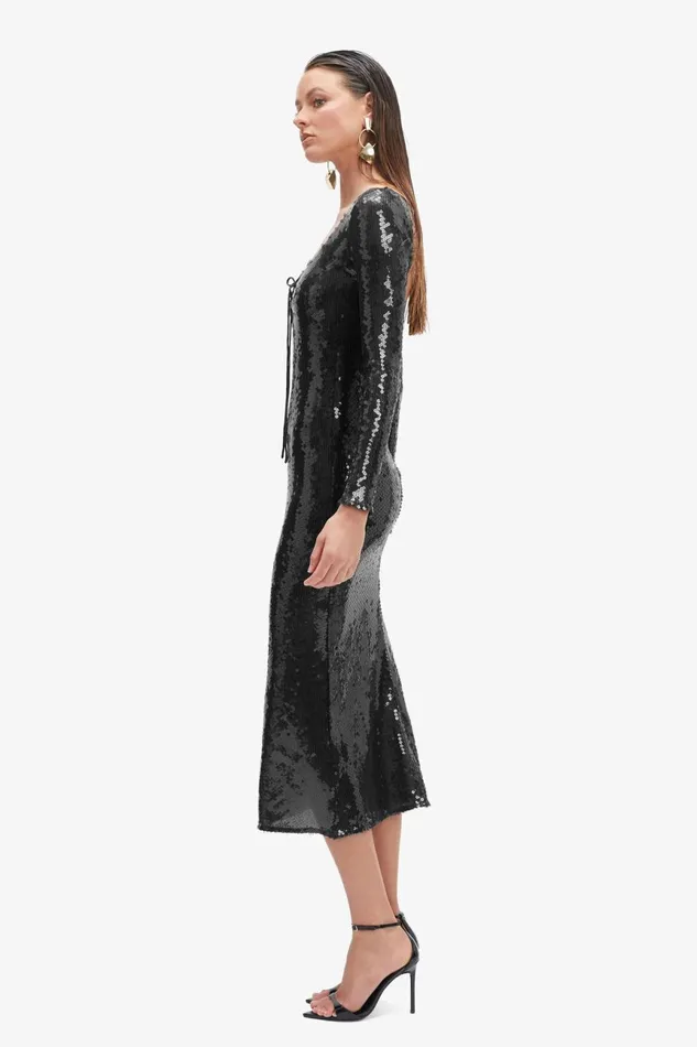 Women Bardot Party Dresses Verona Sequin Maxi Dress In Black Black Women Bardot Party Dresses Verona Sequin Maxi Dress In Black Black